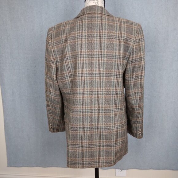 JH Collectibles | Vintage Plaid 100% Wool Blazer Lined Tan Blue | Size 10P - Picture 7 of 12